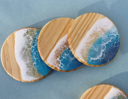 sous-verres bois résine effet vague océan